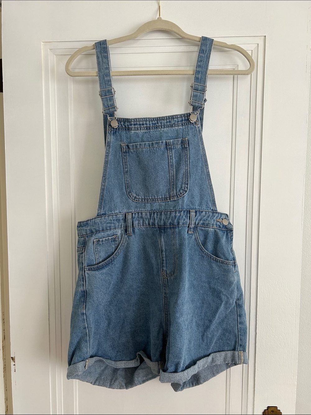 FLVSUN Women's Light Blue Denim Short Overalls